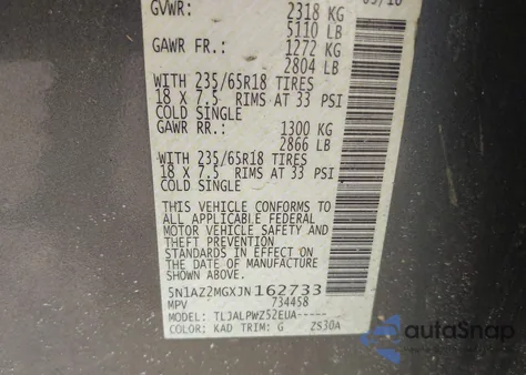 2018 Nissan Murano S from USA, damaged, VIN 5N1AZ2MGXJN162733